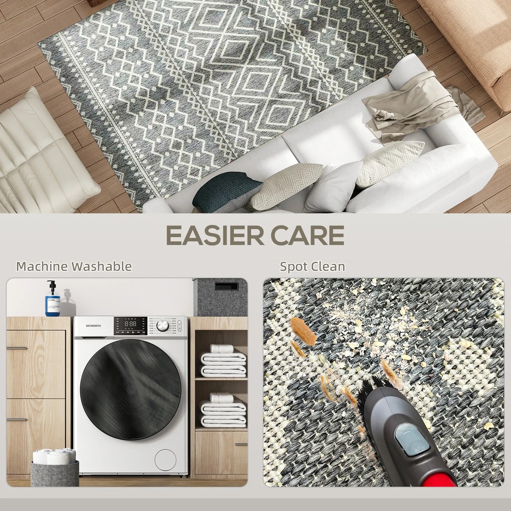 HOMCOM Dywan do użytku wewnętrznego i zewnętrznego, w stylu Boho, łatwy w czyszczeniu, Szary