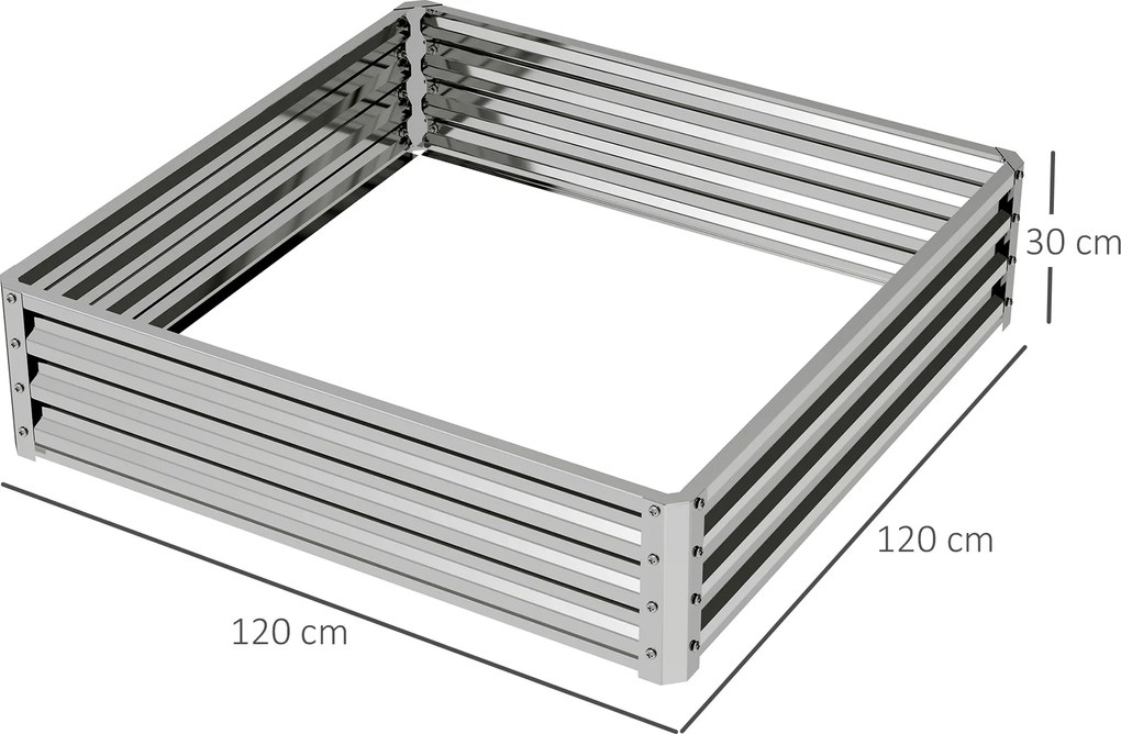 Outsunny Ogródek Warzywny, Doniczka z Konstrukcją Stalową, Srebrny, 120 x 120 x 30 cm