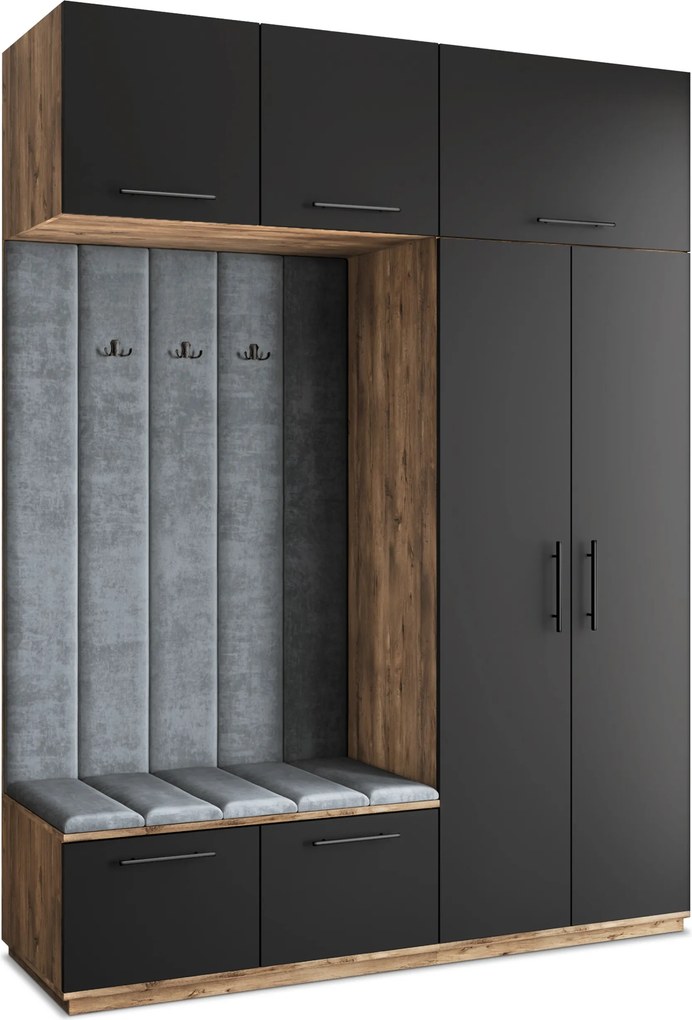 Masseno Garderoba REMA 180/240/60 cm Nowoczesna Szafa do Przedpokoju Dąb lefkas, MONOLITH 85 (Szary)