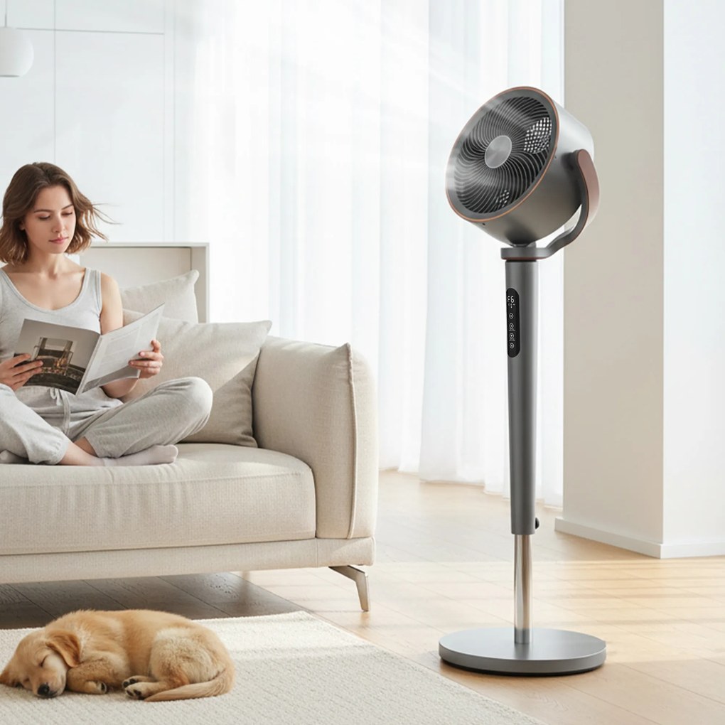 HOMCOM Wentylator stojący cyrkulacyjny z 12 prędkościami wyświetlacz LED pilot 70°+90° oscylacja Szary | Aosom PL