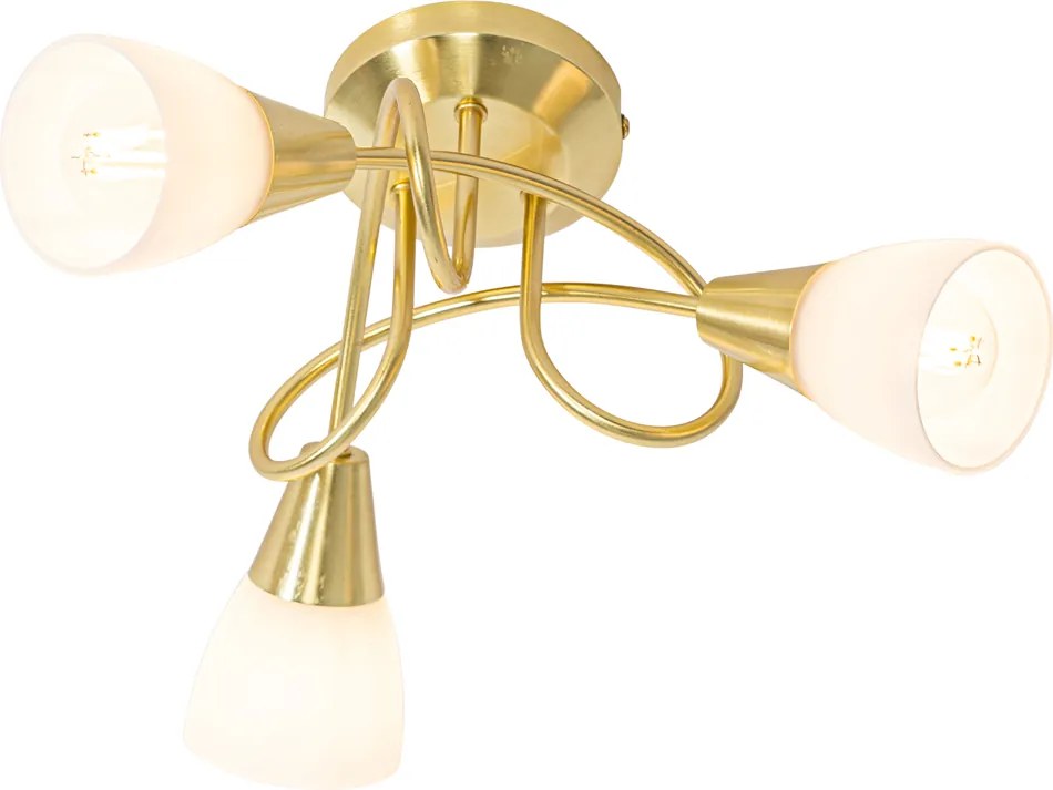 Klasyczna lampa sufitowa złota z opalowym szkłem 3-światłowa - Inez