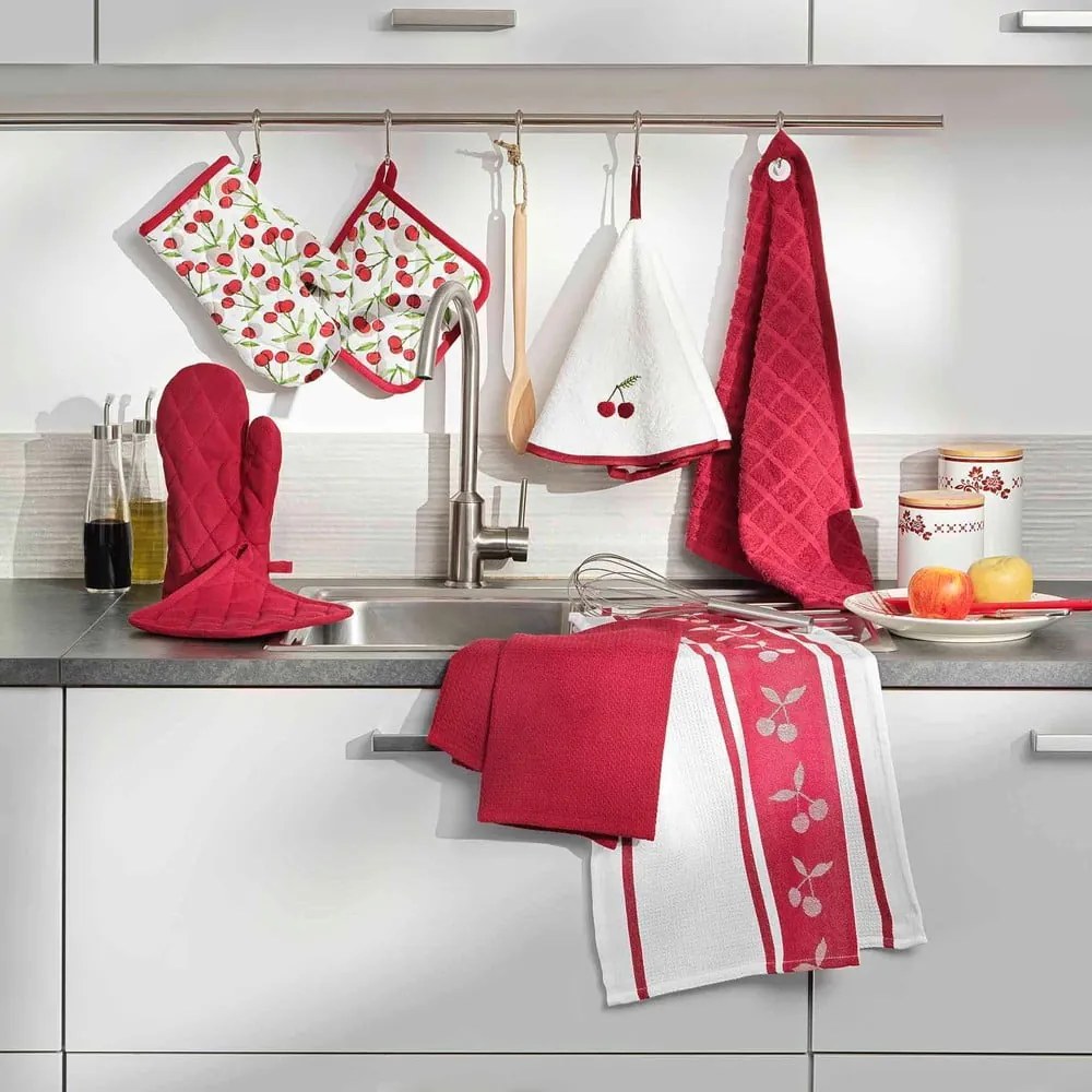 Czerwono-biały bawełniany ręcznik frotte 60 cm Cerisette – douceur d'intérieur