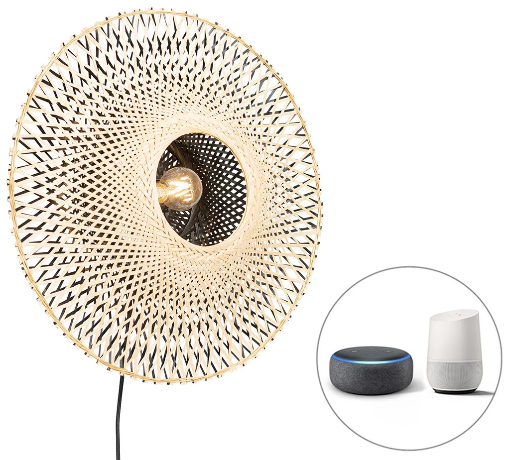 Inteligentna lampa ścienna bambusowa 50 cm z wtyczką, w tym Wi-Fi A60 - RinaKolonialny Oswietlenie wewnetrzne