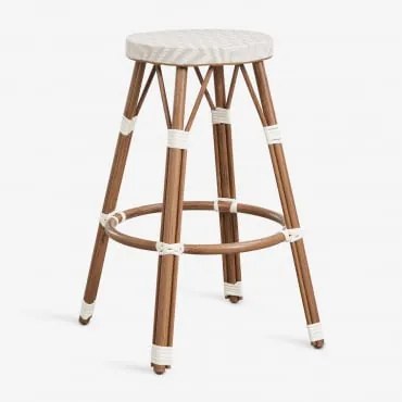 Taboret Ogrodowy Wysoki Z Aluminium I Syntetycznego Rattanu Brielle Bistro ↑75 Cm & Nude Beżowy - Gardenia Biel - Sklum