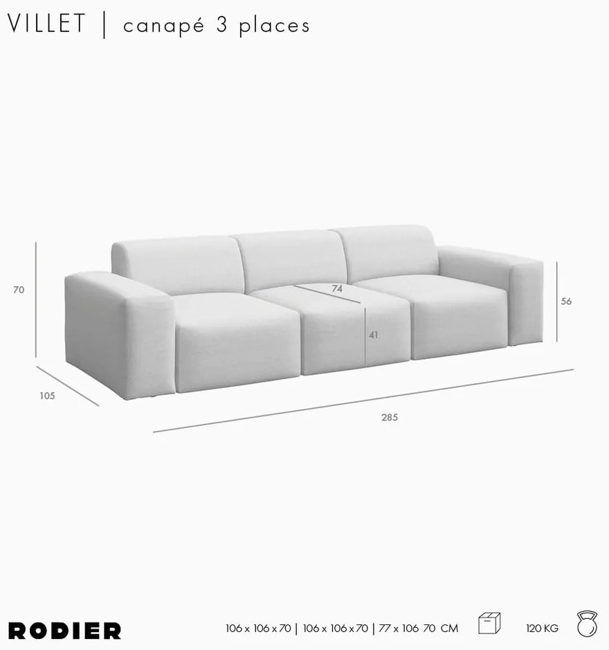 Antracytowa sofa 285 cm Villet – Rodier