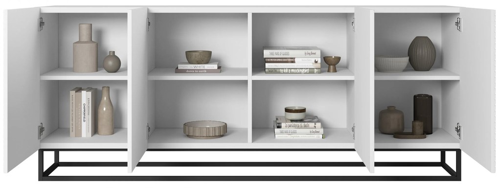 Komoda Asha 200 cm czterodrzwiowa na stelażu - biały mat