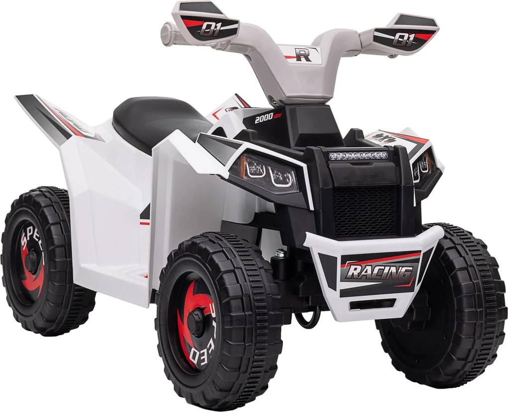 HOMCOM Elektryczny Quad dla Dzieci, 2,5 km/h, Funkcja Jazdy do Przodu i do Tyłu, dla dzieci 18-36 Miesięcy, Biały