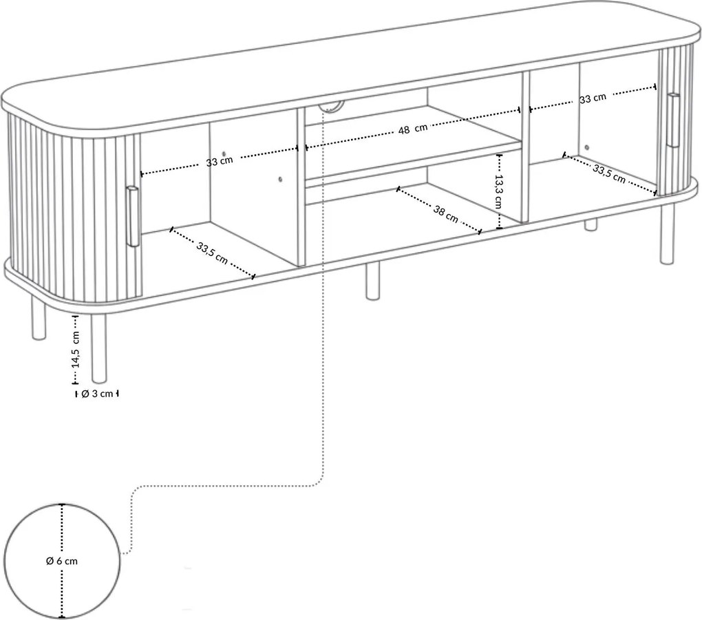 Szafka rtv ryflowana SCAVA, 140 x 40 x 46 cm