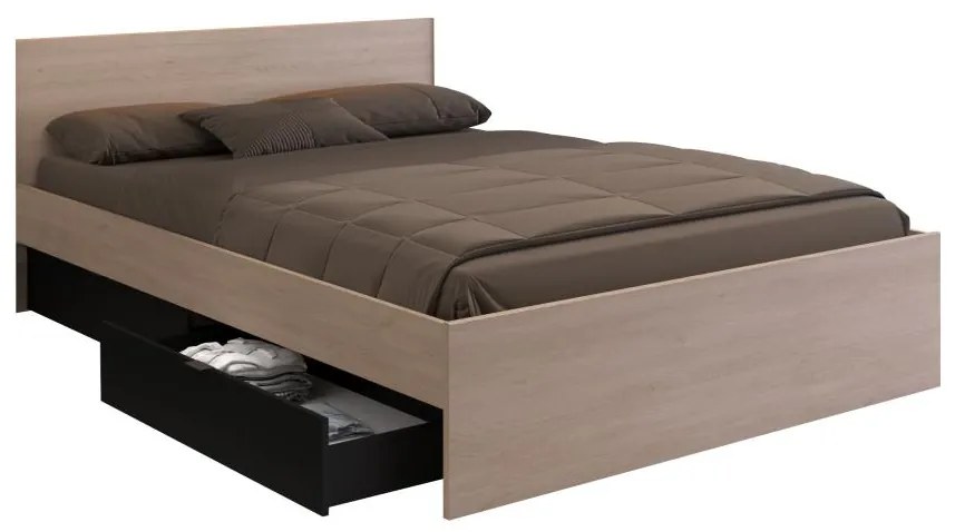 Łóżko z 2 szufladami 160 x 200 cm - Kolory: naturalny i czarny + stelaż - VELONA