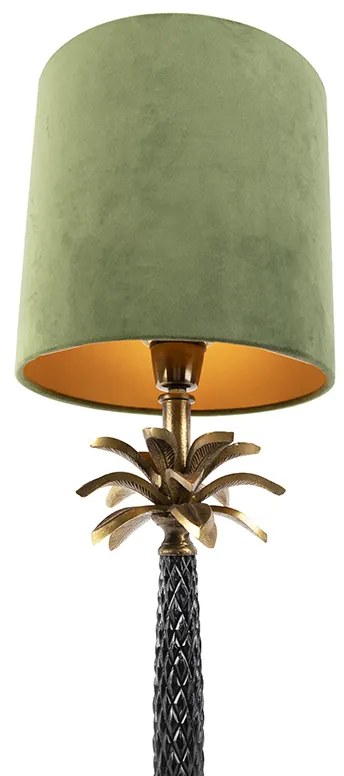 Lampa stołowa w stylu art deco z abażurem z weluru zielonym 25 cm - Areka ArtDeco Oswietlenie wewnetrzne