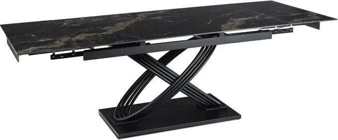 Zestaw Stół Rozkładany IBIZA 160-240 cm Czarny Marmur i 4 Krzesła Tapicerowane FLAV Rude Nowoczesne