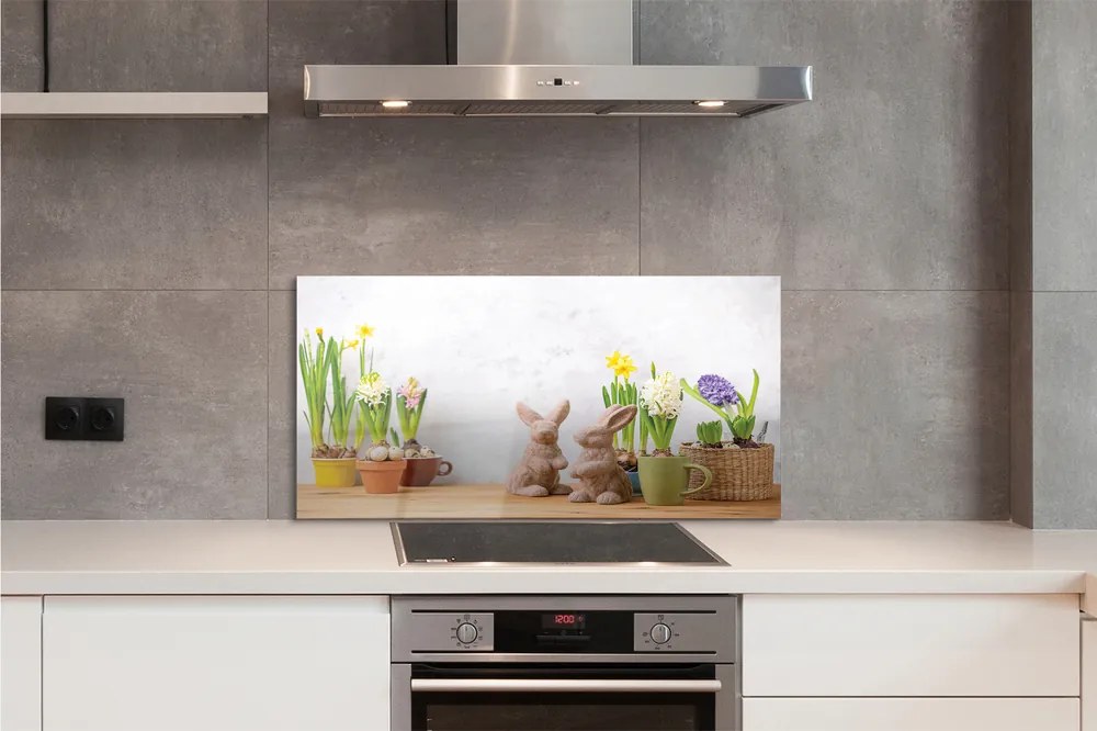 Szklany Panel Wiosenne Kwiaty i Zajączki