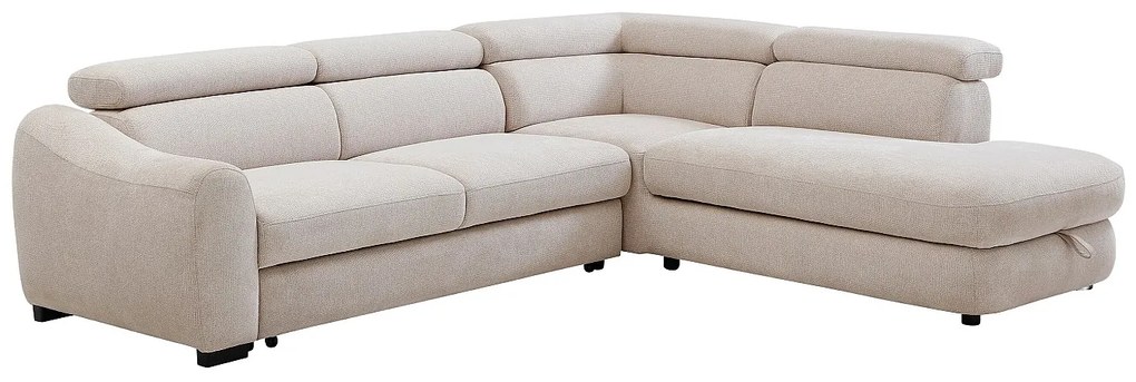 Kanapa narożna rozkładana  z teksturowanej beżowej tkaniny BESEMA