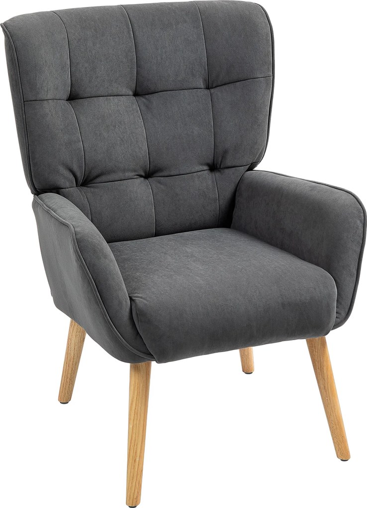 HOMCOM Fotel Tapicerowany do Salonu ze Steppowaniem, Miękki Pokrowiec Aksamitny, do 120 kg, Szary