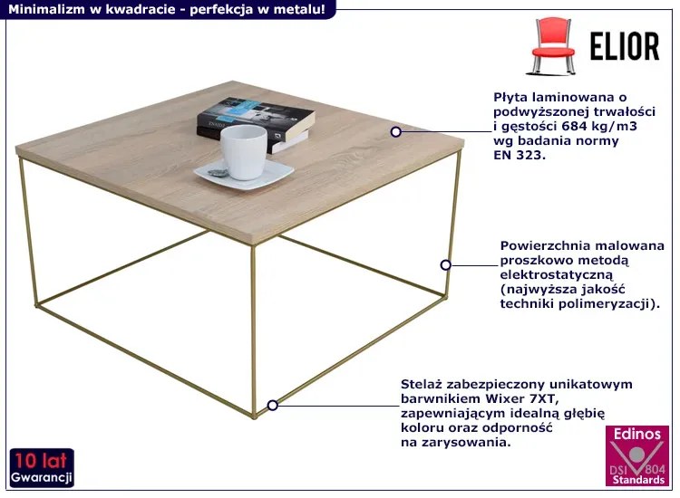 Kwadratowy stolik kawowy w stylu glamour dąb sonoma S7-L37