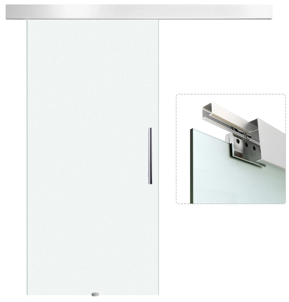 HOMCOM Drzwi Przesuwne Szklane do Pokoju Satynowane z Uchwytem Drążkowym 2050x1025mm | Aosom PL