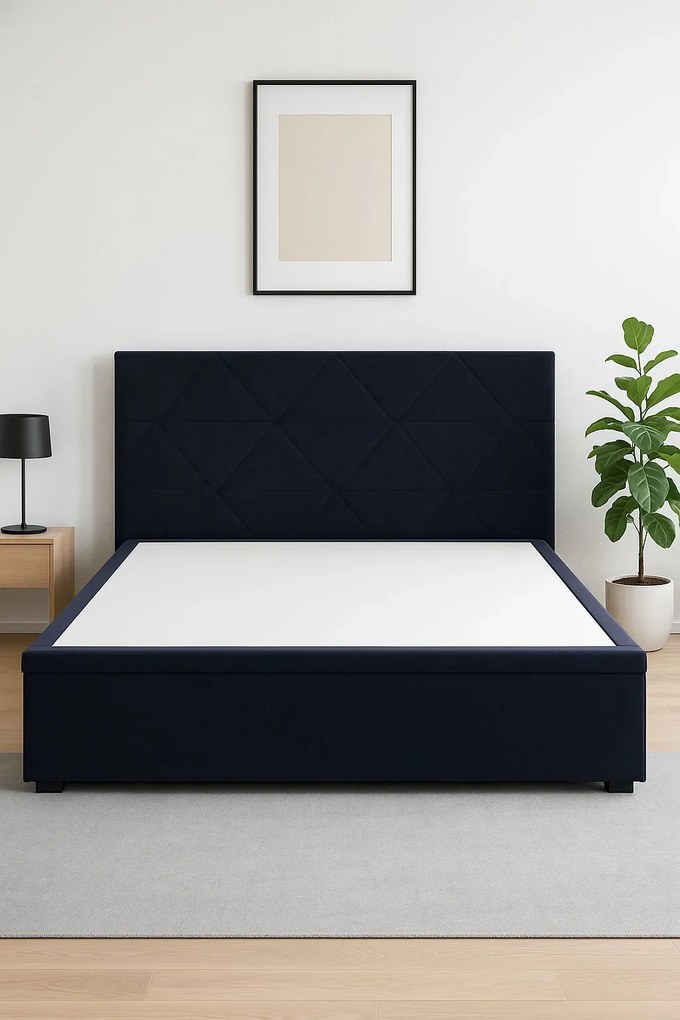 Czarne łóżko pluszowe z pojemnikiem 160x200 G7-F99