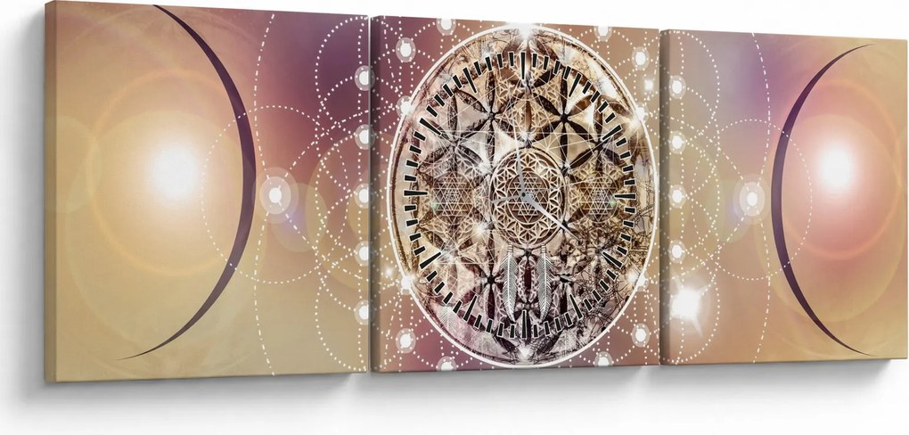 Obraz - Mandala z elementami (z zegarem) (90x30 cm)