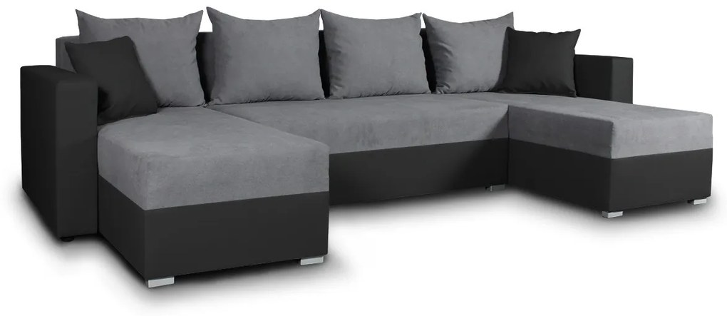 Duży, ponadczasowy narożnik DUO z funkcją spania i pojemnikiem na pościel, szary