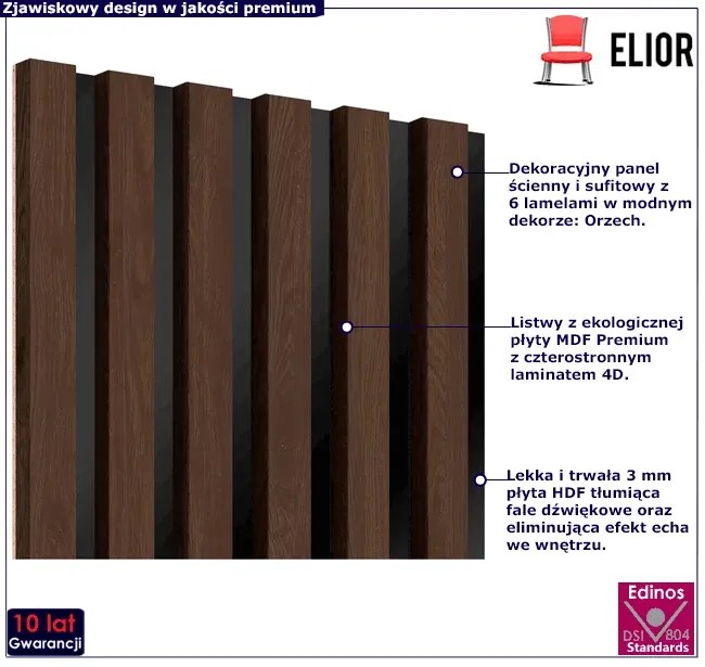 Akustyczne panele lamelowe 2 szt. orzech N1-L25