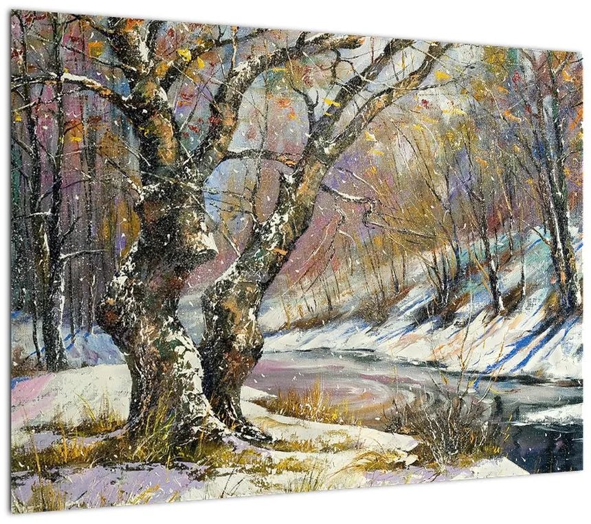 Obraz na szkle namalowanego zimowego krajobrazu (70x50 cm)