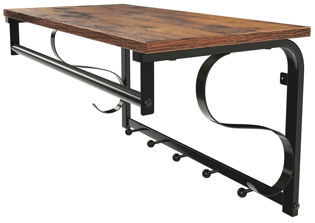 Wieszak ścienny HENRY, 60x30x32cm, czarna/brąz Vasagle