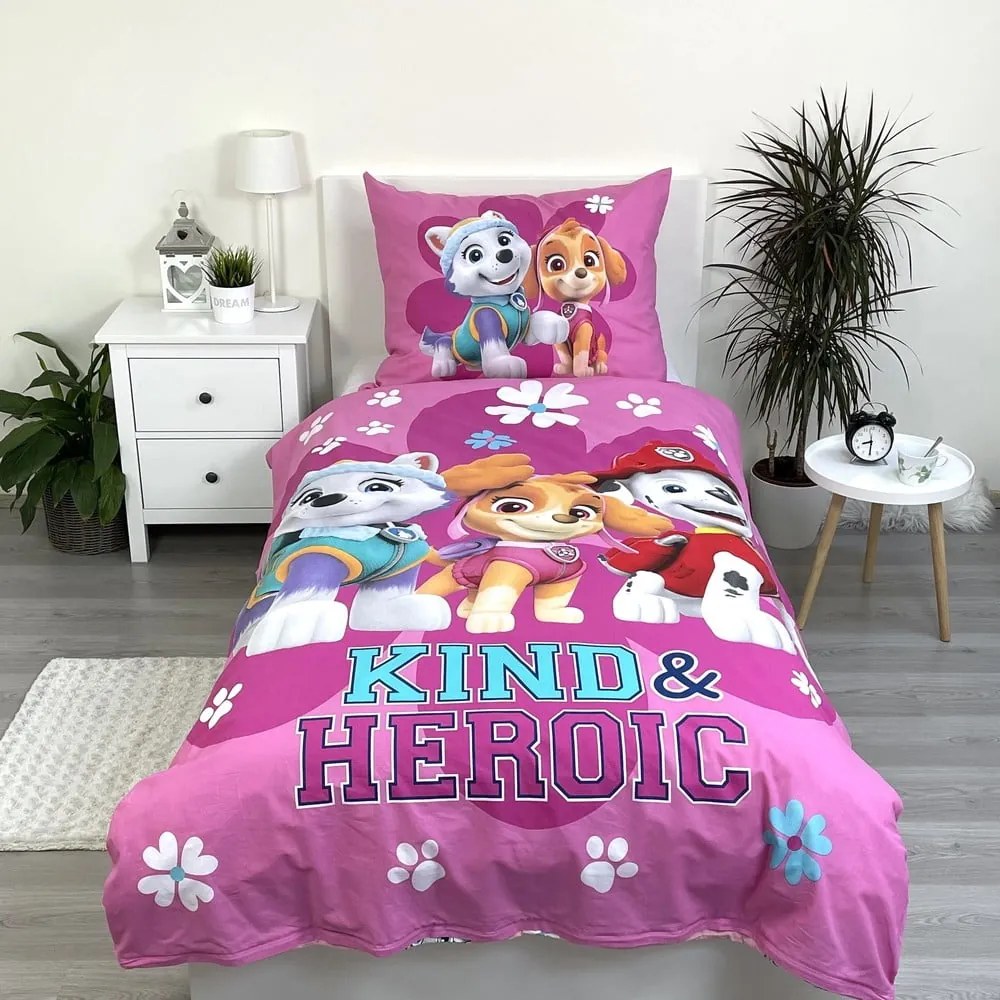 Różowa bawełniana pościel dziecięca jednoosobowa 140x200 cm Paw Patrol "Heroic" – Jerry Fabrics