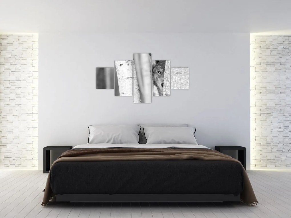 Obraz - Wilk w lesie (125x70 cm)