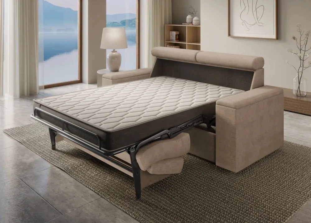 Sofa - kanapa do spania Volta 140x200 cm, z pojemnikami, materacem i stelażem włoskim