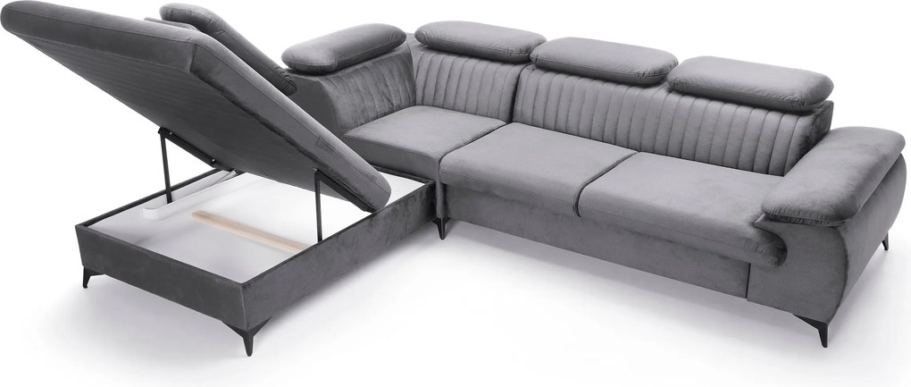 Masseno Narożnik FIORE z funkcją spania i pojemnikiem na pościel Narozniki L, Rozkładana sofa - Szary, MONOLITH 85