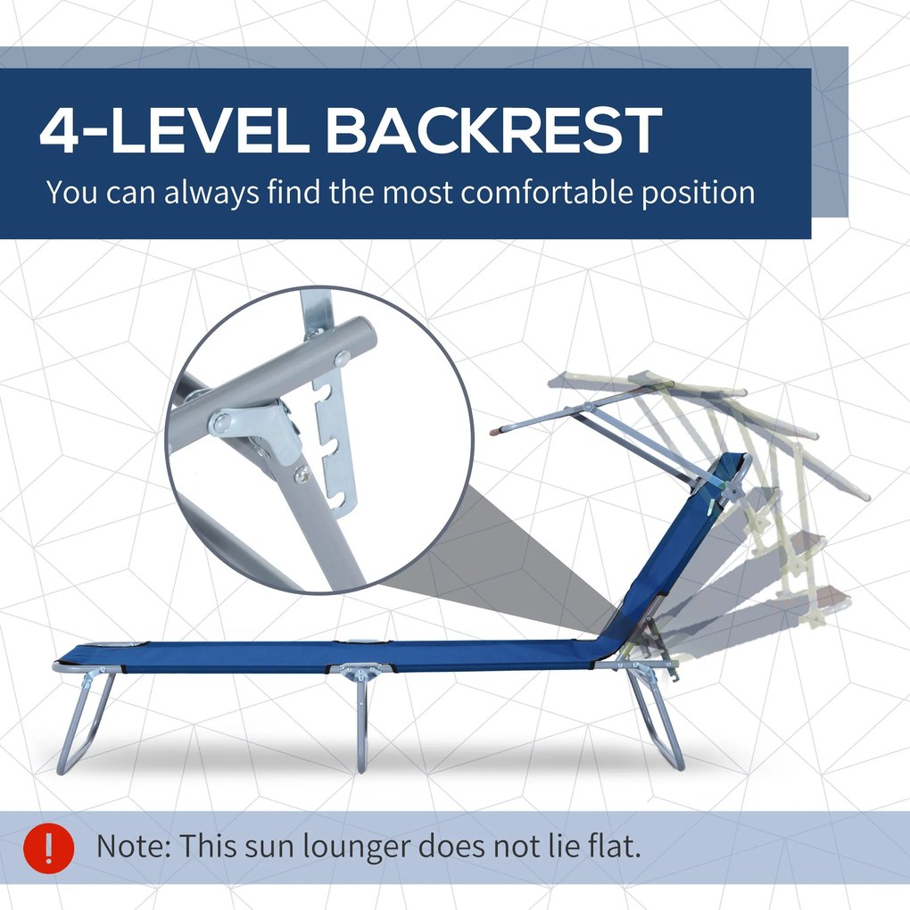 Outsunny Leżak ogrodowy składany z daszkiem przeciwsłonecznym do relaksu niebieski 187x58x36 cm | Aosom PL