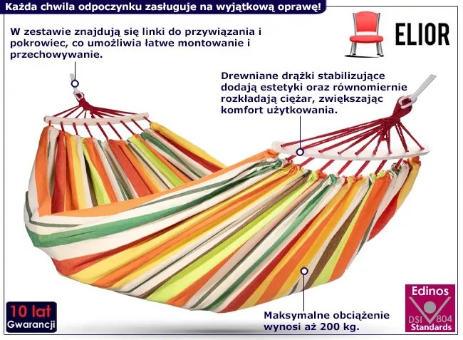 Dwuosobowy hamak ogrodowy w paski - Pikos 6X