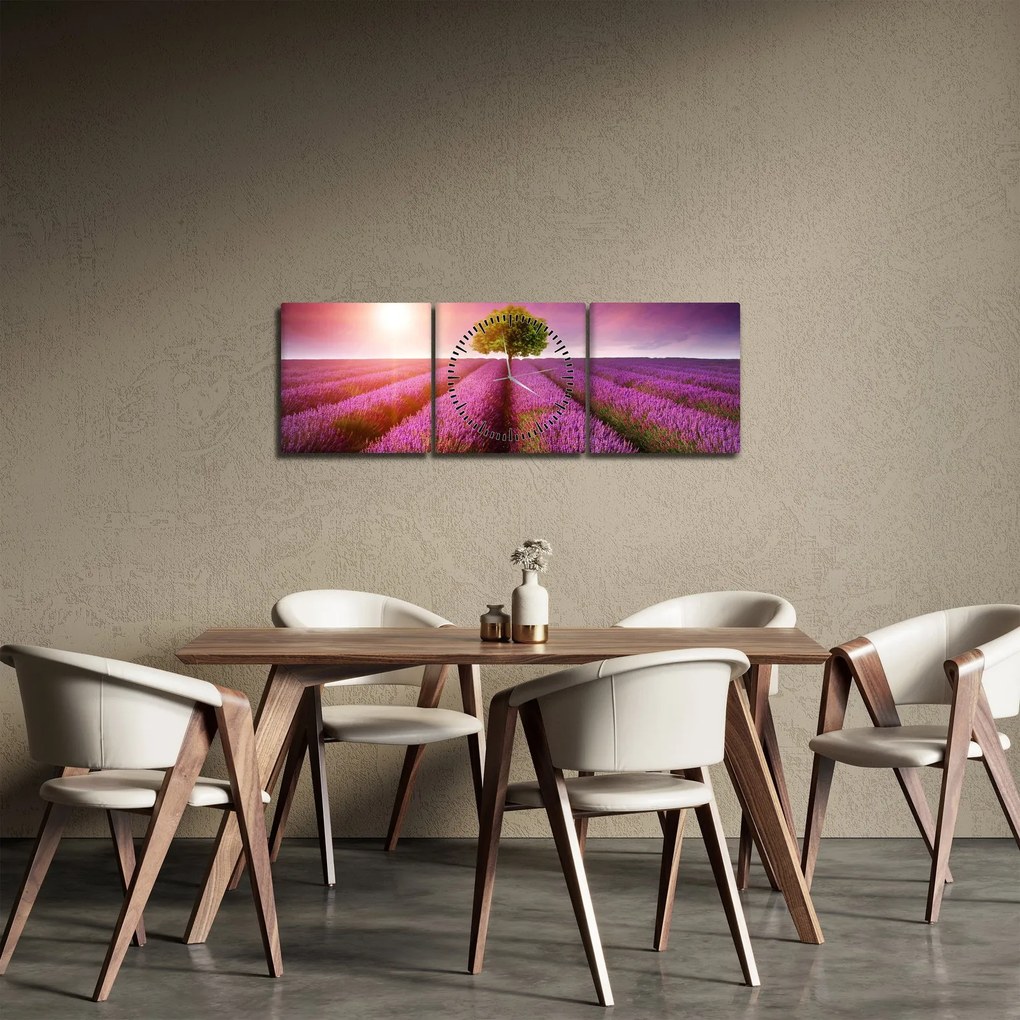 Obraz pola z lawendą (z zegarem) (90x30 cm)