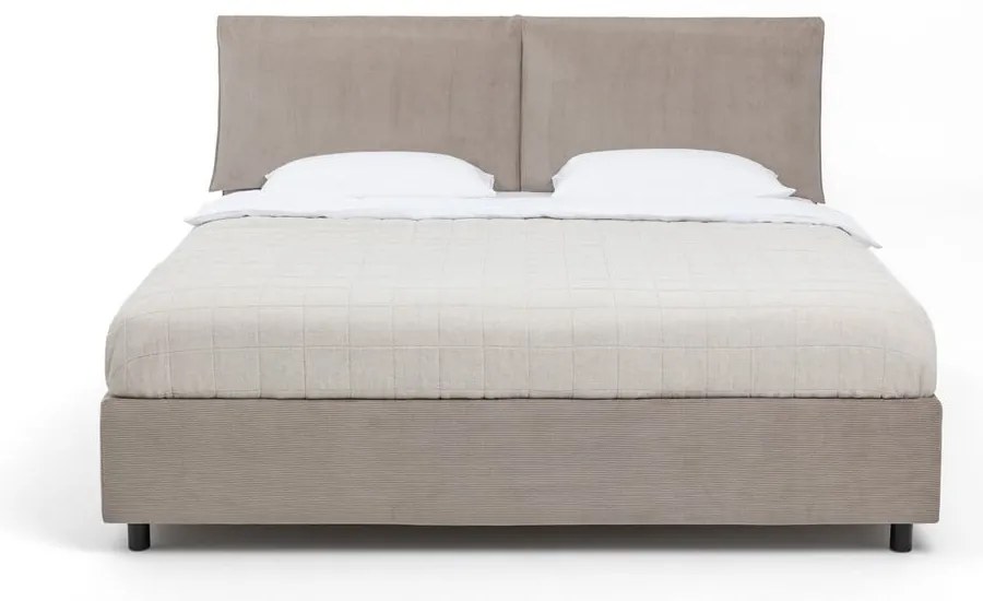 Łóżko tapicerowane dwuosobowe taupe z miejscem do przechowywania z materacem/kratką 160x200 cm Myra Pillow - Bonami Selection
