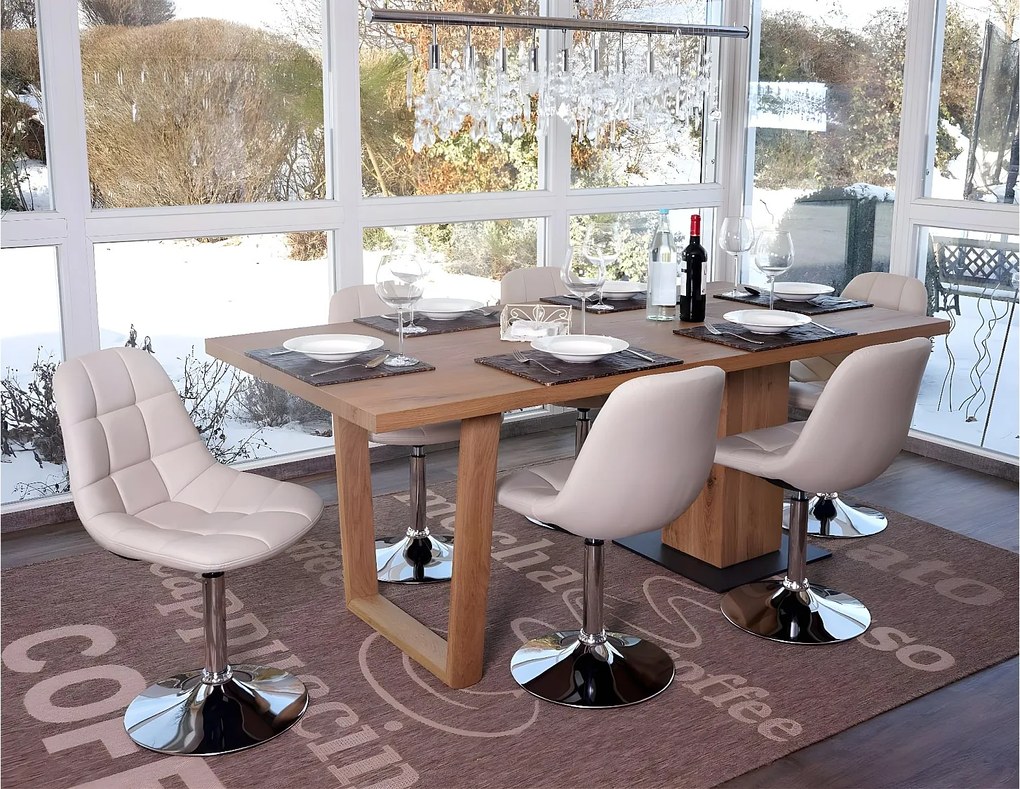 Krzesło do jadalni MCW-A60 (zestaw 6 sztuk),  imitacja skóry, kremowy