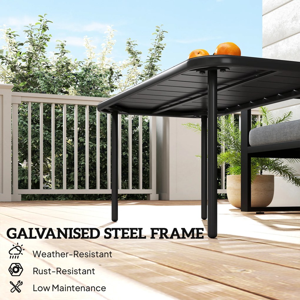 Outsunny Stolik kawowy na zewnątrz, odporny prostokątny metalowy stolik na patio z lamelowym blatem do użytku zewnętrznego | Aosom PL