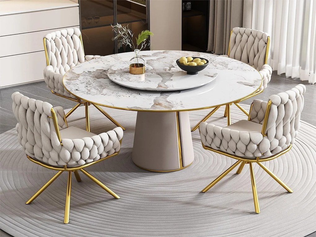 Zestaw 4 krzeseł obrotowych Velvet z podłokietnikami - złote metalowe nogi - Beż