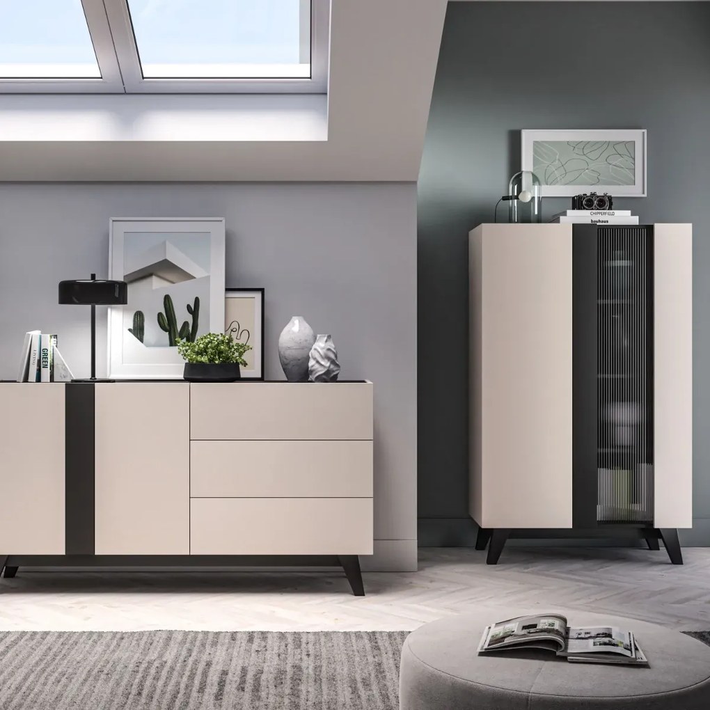 Komoda FREYA 03 2D3S 160 kaszmirowa/czarna ML MEBLE
