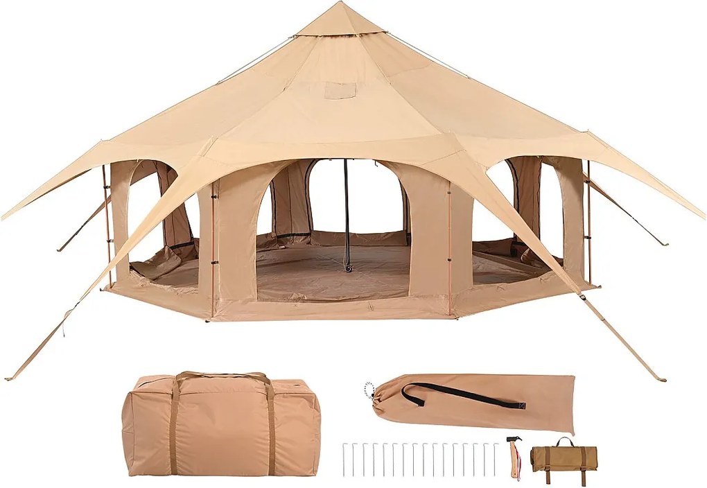 5M/16.4FT Namiot Płócienny Dzwonowy SucceBuy, Namiot Kempingowy na 4 Pory Roku z Wyjściem na Kuchenkę