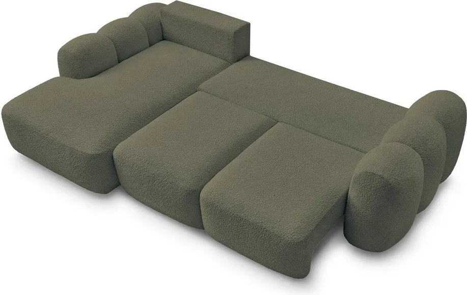 Zielony rozkładany/ze schowkiem narożnik z materiału bouclé (lewostronny/z szezlongiem) Montaigne – Bobochic Paris