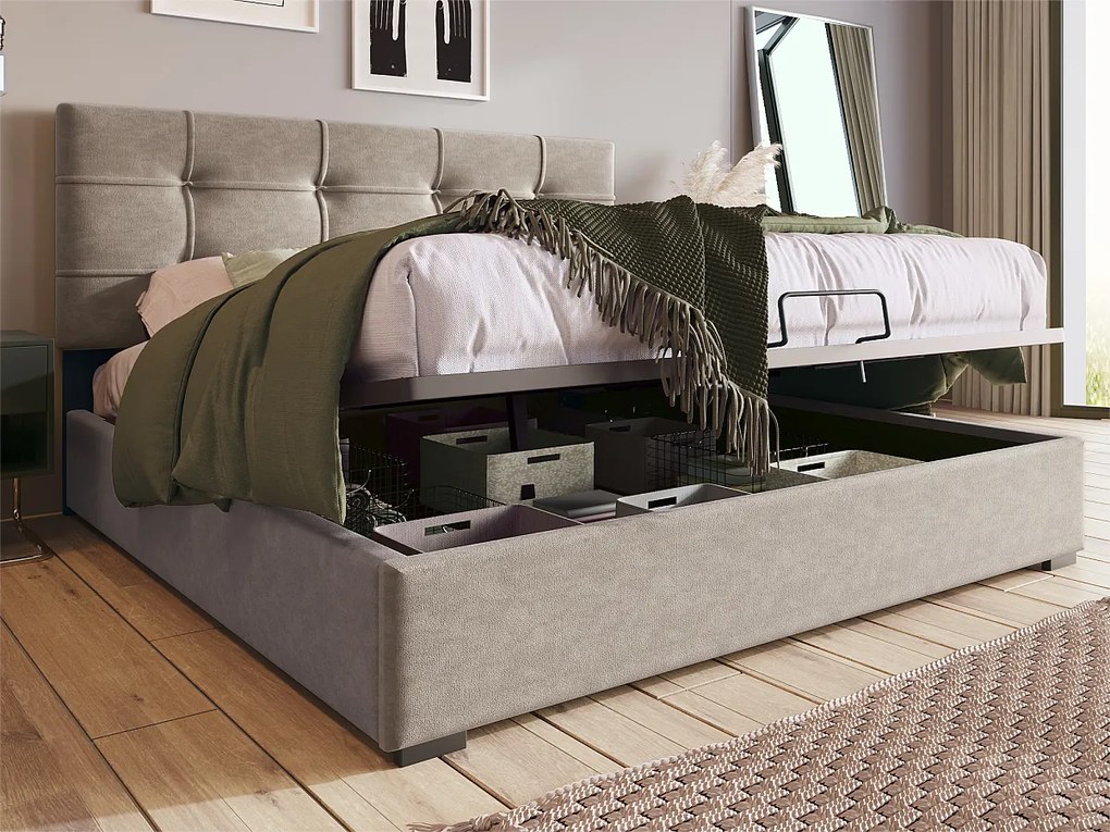 Łóżko tapicerowane 140x200cm z weluru - regulowane wezgłowie z stelażem na listwy - Szare