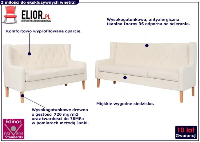 Kremowy zestaw wypoczynkowy do salonu E9-P77