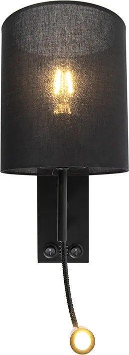 Nowoczesna lampa ścienna czarna z abażurem z bawełny - Stacca