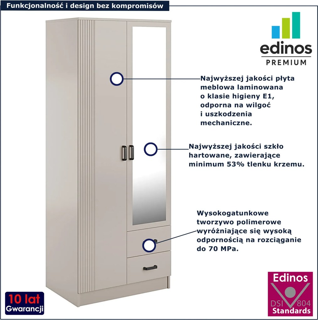 Kaszmirowa szafa z lustrem i ryflowaniem K8-D72