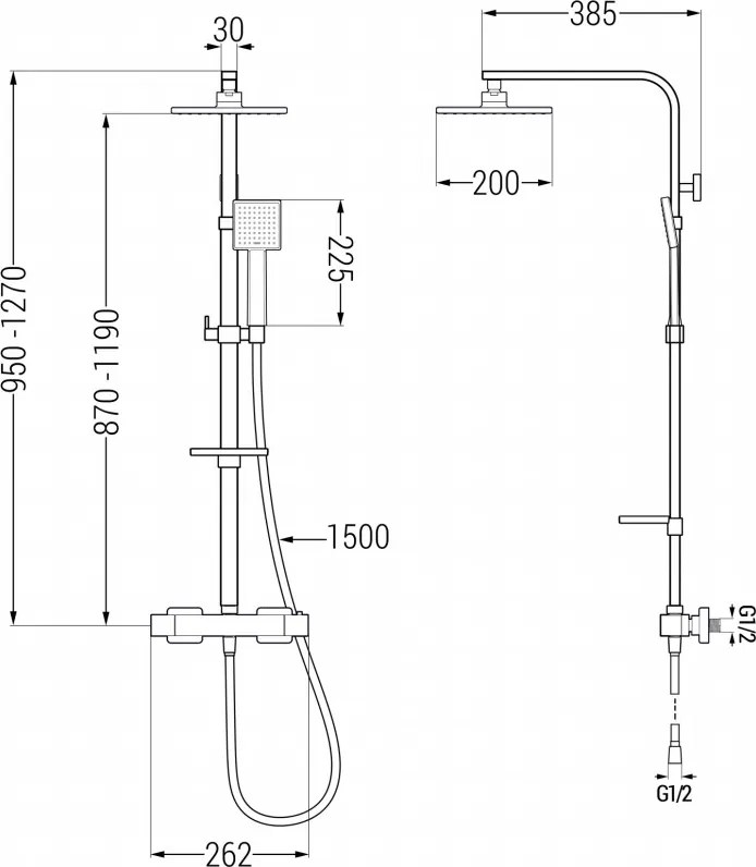 Mexen CQ45 zestaw prysznicowy natynkowy z deszczownicą i baterią termostatyczną, chrom - 772504595-00