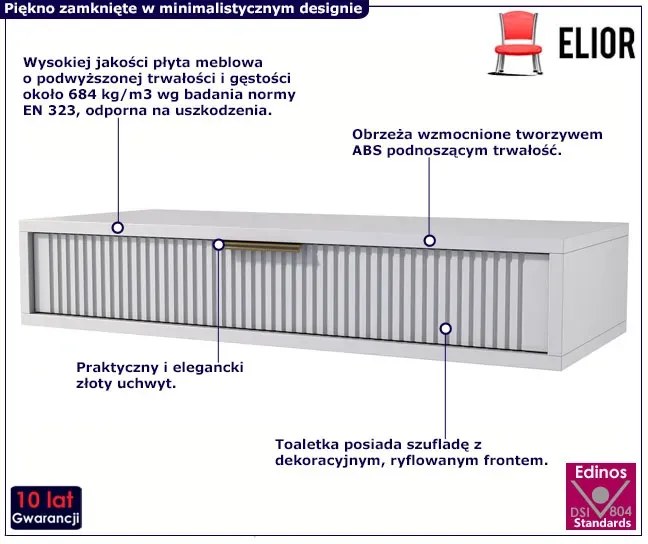 Biała Ryflowana Toaletka Wisząca Z Szufladą P1-R62