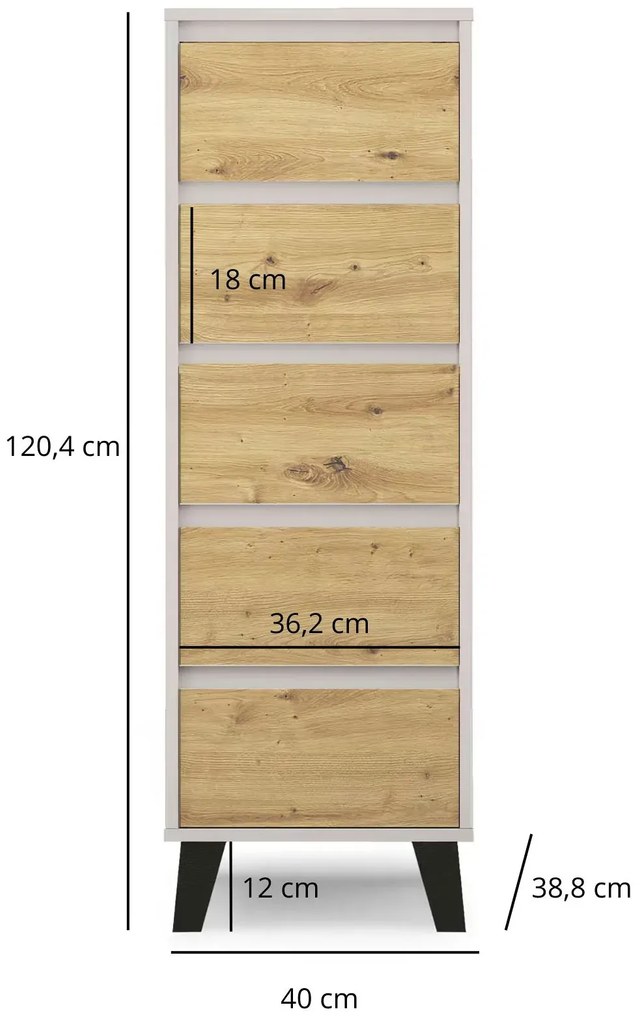 Wąska komoda z 5 szufladami na ubrania kaszmir + dąb artisan S1-M22