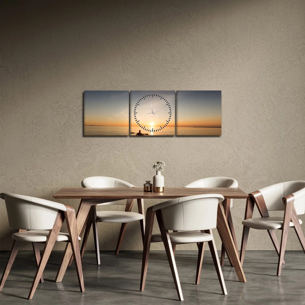 Obraz kajakarza o zachodzie słońca (z zegarem) (90x30 cm)