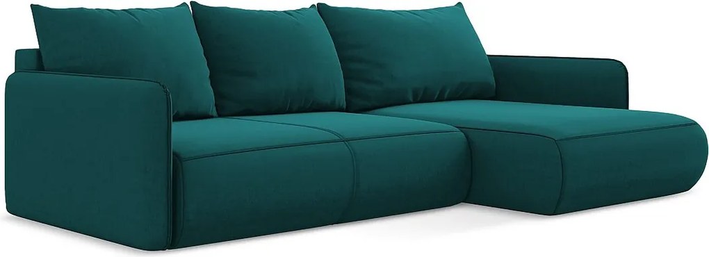 Narożnik prawostronny z funkcją spania - z tkaniny welwetowej - morski - NANEA