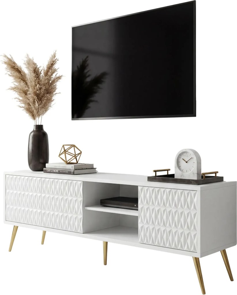 Biała szafka RTV 3D na złotych nóżkach 175 cm W1-W15